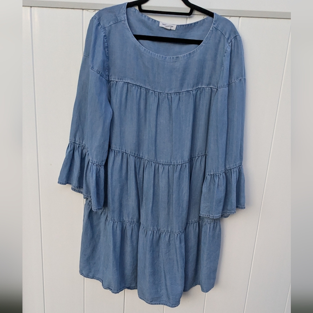 Tunic Beachlunchlounge Top Ruffles Blue Lyocell Size XL Soft Bohemian Beach